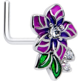 20G 7mm Clear CZ Gem Flower Purple L Shape Nose Ring - BodyCandy - Flyclothing LLC