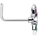 20G 7mm Clear CZ Gem Flower Purple L Shape Nose Ring - BodyCandy - Flyclothing LLC