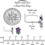 20G 7mm Clear CZ Gem Flower Purple L Shape Nose Ring - BodyCandy - Flyclothing LLC