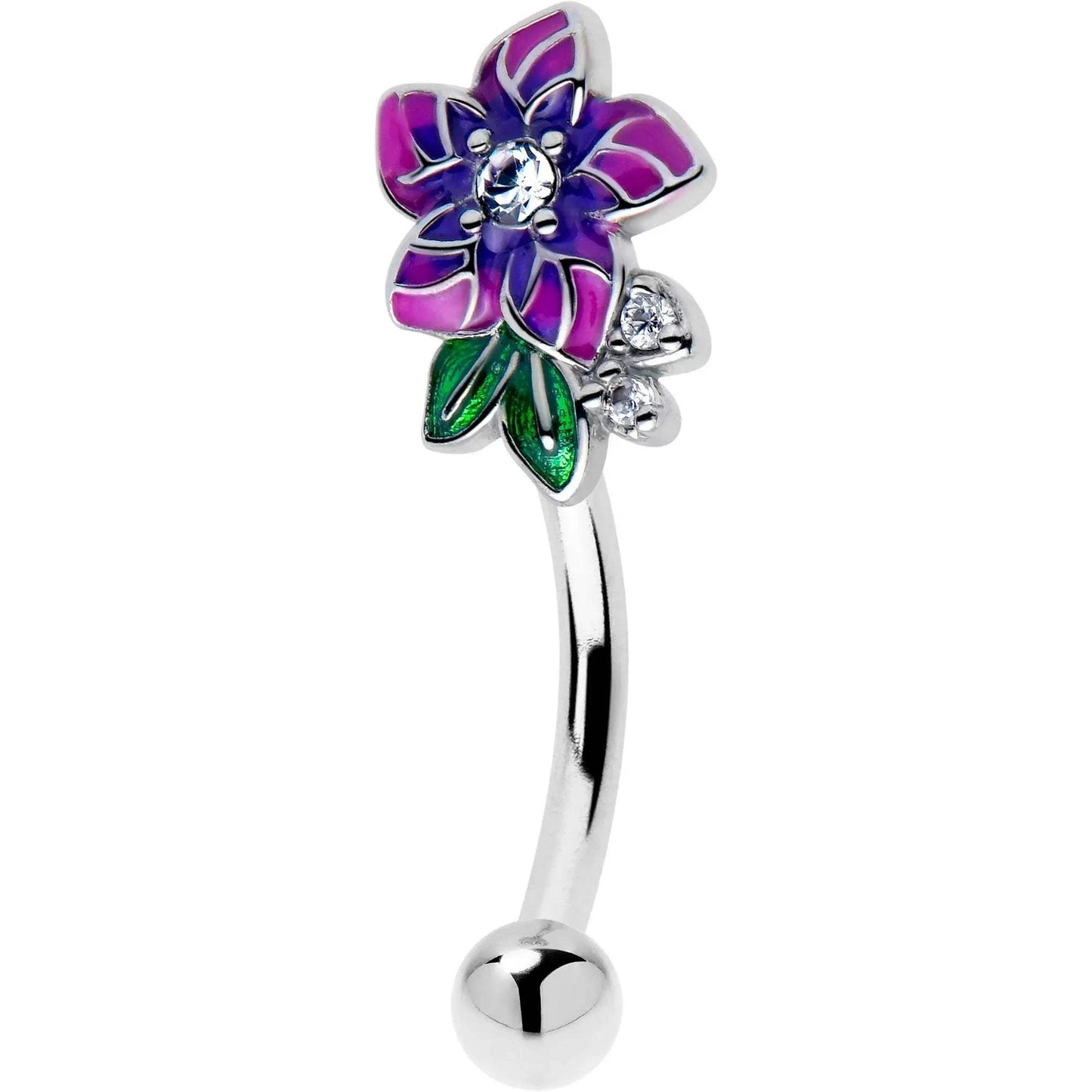 16G 5/16 Clear CZ Gem Flower Purple Curved Eyebrow Ring - BodyCandy - Flyclothing LLC