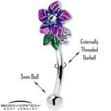 16G 5/16 Clear CZ Gem Flower Purple Curved Eyebrow Ring - BodyCandy - Flyclothing LLC