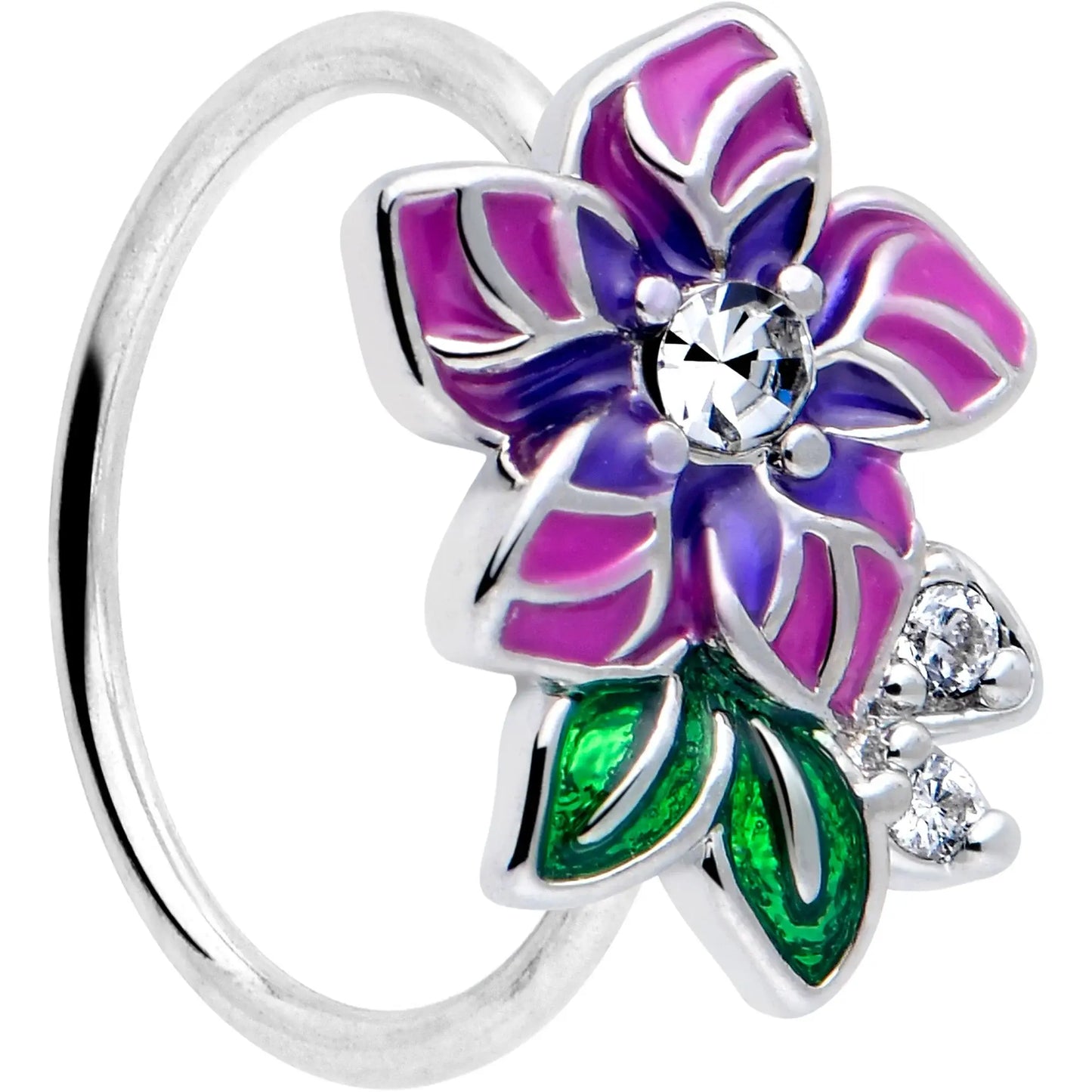 20G 5/16 Clear CZ Gem Flower Purple Nose Hoop - BodyCandy - Flyclothing LLC