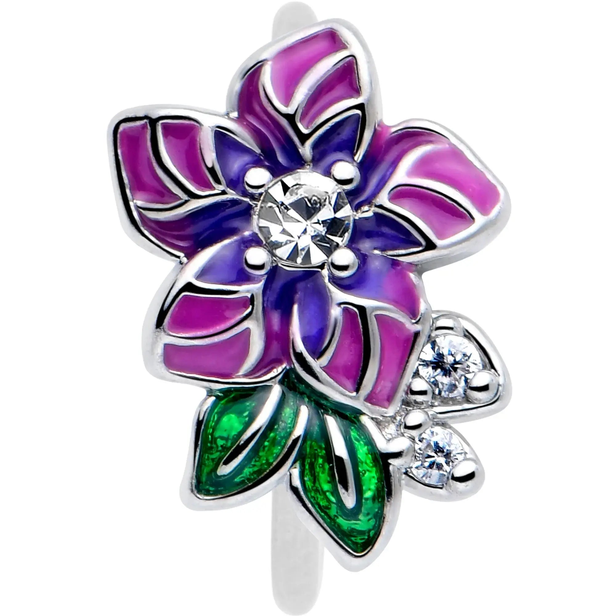20G 5/16 Clear CZ Gem Flower Purple Nose Hoop - BodyCandy - Flyclothing LLC