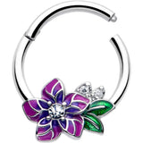 16G 3/8 Clear CZ Gem Flower Purple Hinged Segment Ring - BodyCandy - Flyclothing LLC