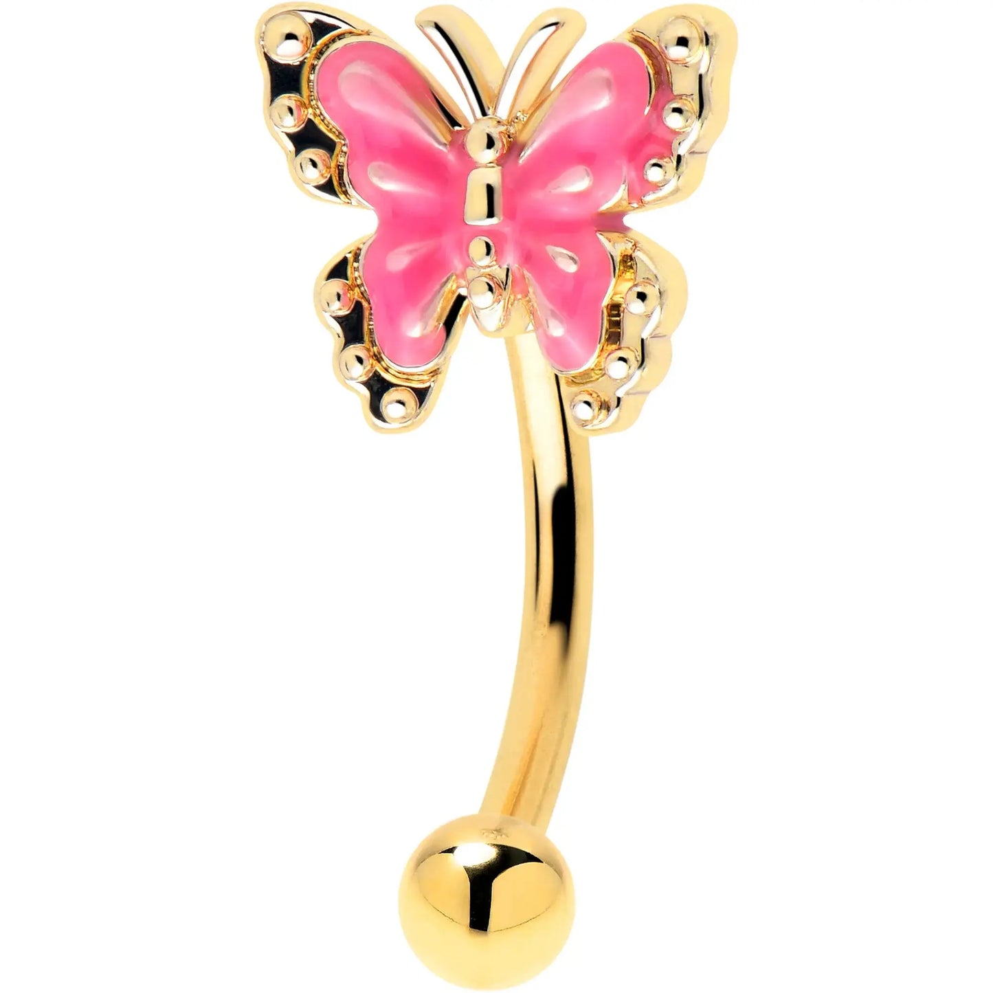 16G 5/16 Gold Tone Butterfly Pink Splash Curved Eyebrow Ring - BodyCandy - Flyclothing LLC