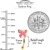 16G 5/16 Gold Tone Butterfly Pink Splash Curved Eyebrow Ring - BodyCandy - Flyclothing LLC