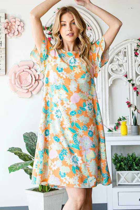 Heimish Full Size Ruffled Short Sleeve Floral Mini Dress Plus Size - Trendsi - Flyclothing LLC