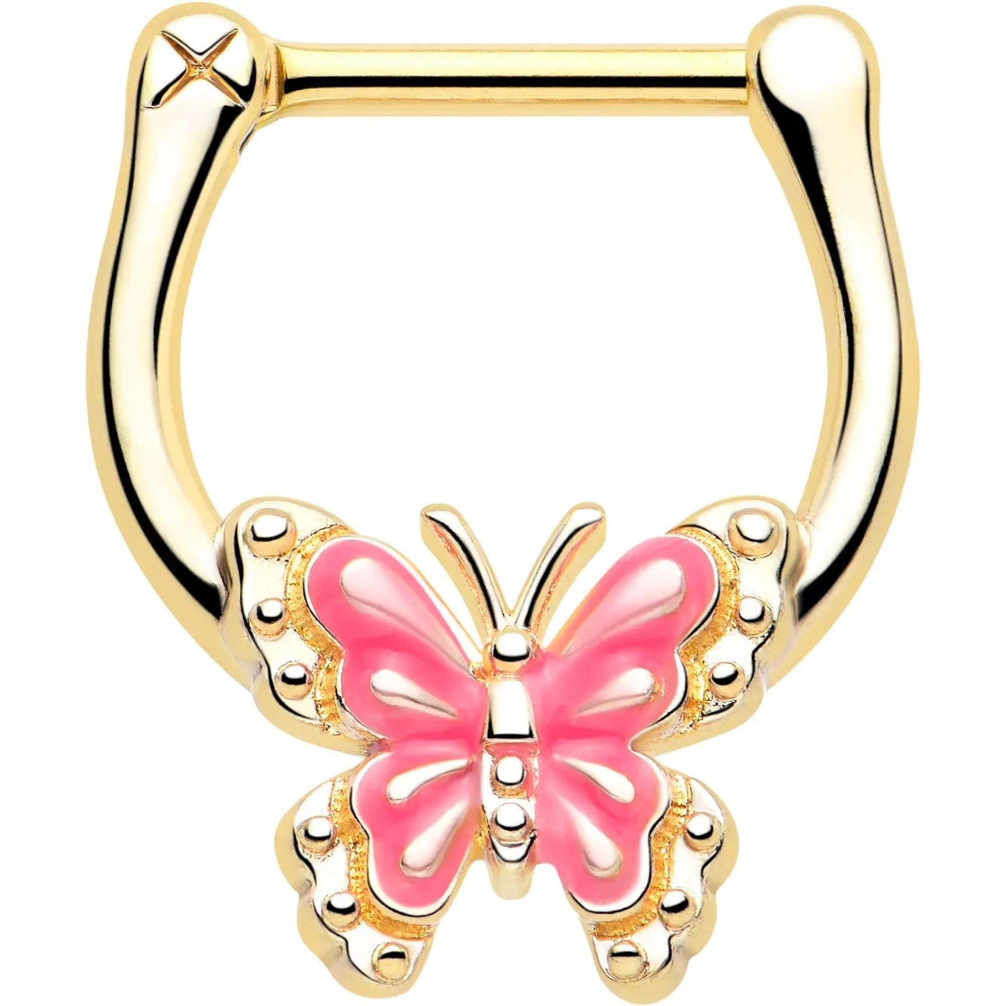 16G 5/16 Gold Tone Butterfly Pink Splash Cartilage Clicker - BodyCandy - Flyclothing LLC