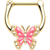 16G 5/16 Gold Tone Butterfly Pink Splash Cartilage Clicker - BodyCandy - Flyclothing LLC