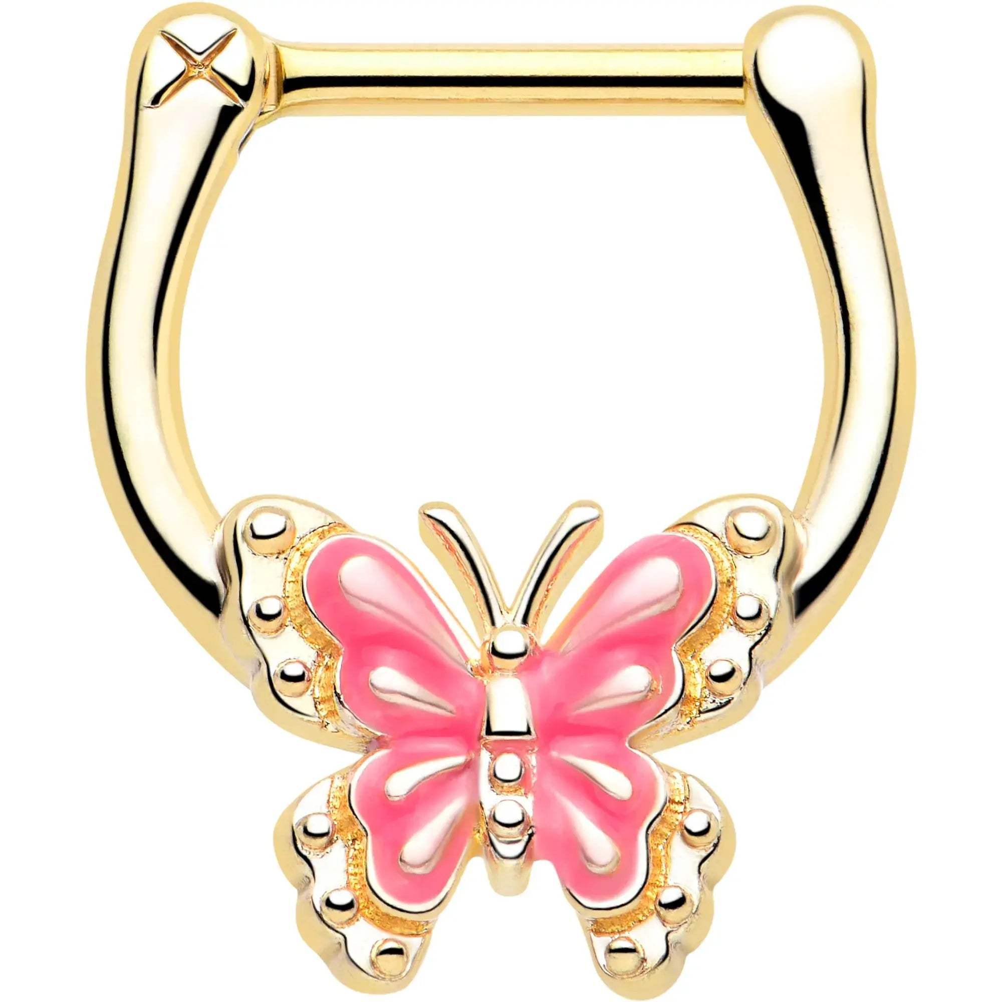 16G 5/16 Gold Tone Butterfly Pink Splash Cartilage Clicker - BodyCandy - Flyclothing LLC