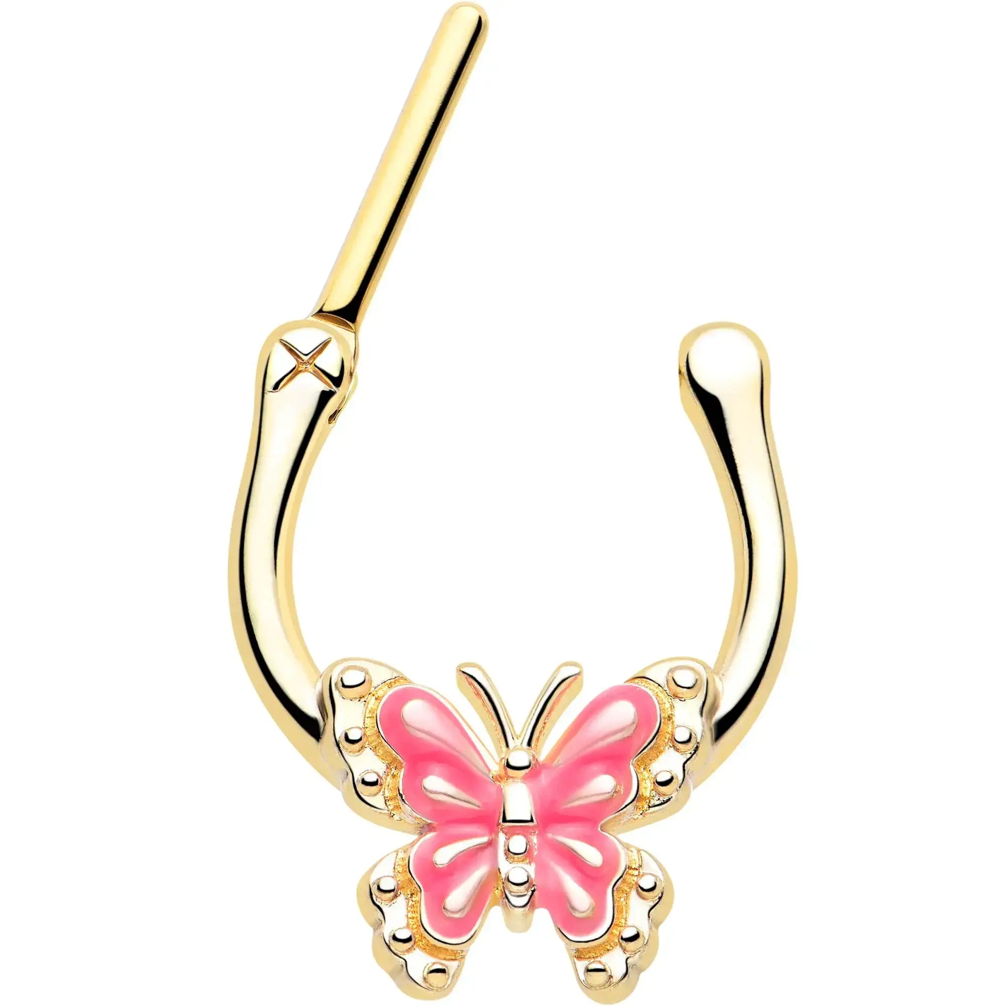 16G 5/16 Gold Tone Butterfly Pink Splash Cartilage Clicker - BodyCandy - Flyclothing LLC