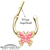 16G 5/16 Gold Tone Butterfly Pink Splash Cartilage Clicker - BodyCandy - Flyclothing LLC