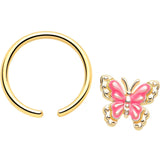 16G 3/8 Gold Tone Butterfly Pink Splash BCR Captive Charm Ring - BodyCandy - Flyclothing LLC