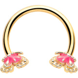 16G 3/8 Gold Tone Butterfly Pink Splash Horseshoe Circular Barbell - BodyCandy - Flyclothing LLC