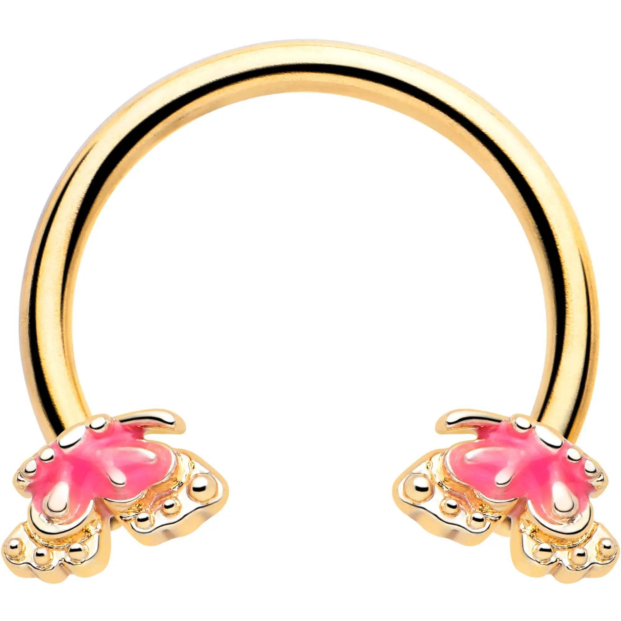 16G 3/8 Gold Tone Butterfly Pink Splash Horseshoe Circular Barbell - BodyCandy - Flyclothing LLC