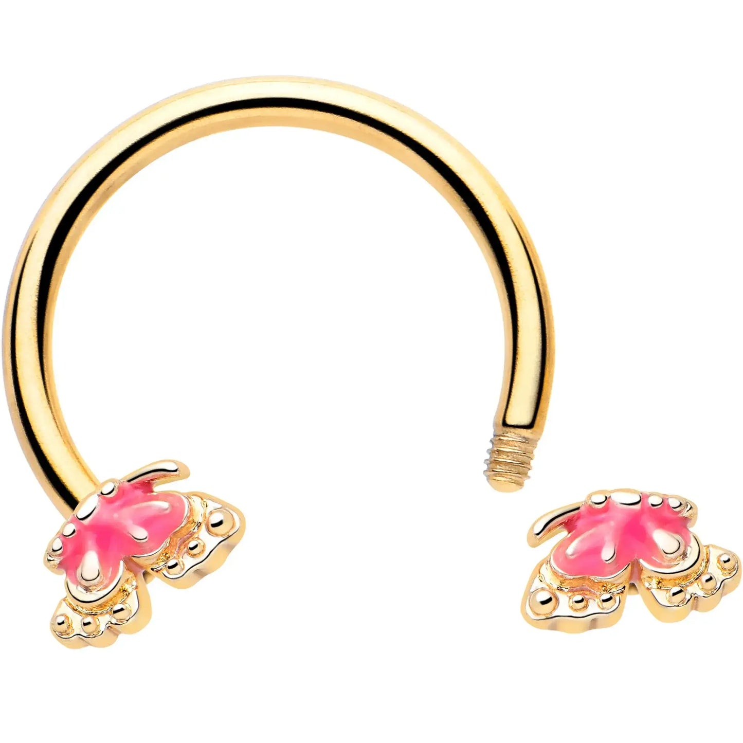 16G 3/8 Gold Tone Butterfly Pink Splash Horseshoe Circular Barbell - BodyCandy - Flyclothing LLC