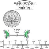 14G 9/16 Clear CZ Gem Butterfly Green Barbell Nipple Ring Set - BodyCandy - Flyclothing LLC