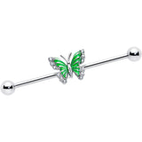 14G Clear CZ Gem Butterfly Green Industrial Barbell 38mm - BodyCandy - Flyclothing LLC