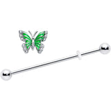 14G Clear CZ Gem Butterfly Green Industrial Barbell 38mm - BodyCandy - Flyclothing LLC