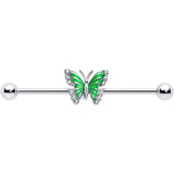 14G Clear CZ Gem Butterfly Green Industrial Barbell 38mm - BodyCandy - Flyclothing LLC