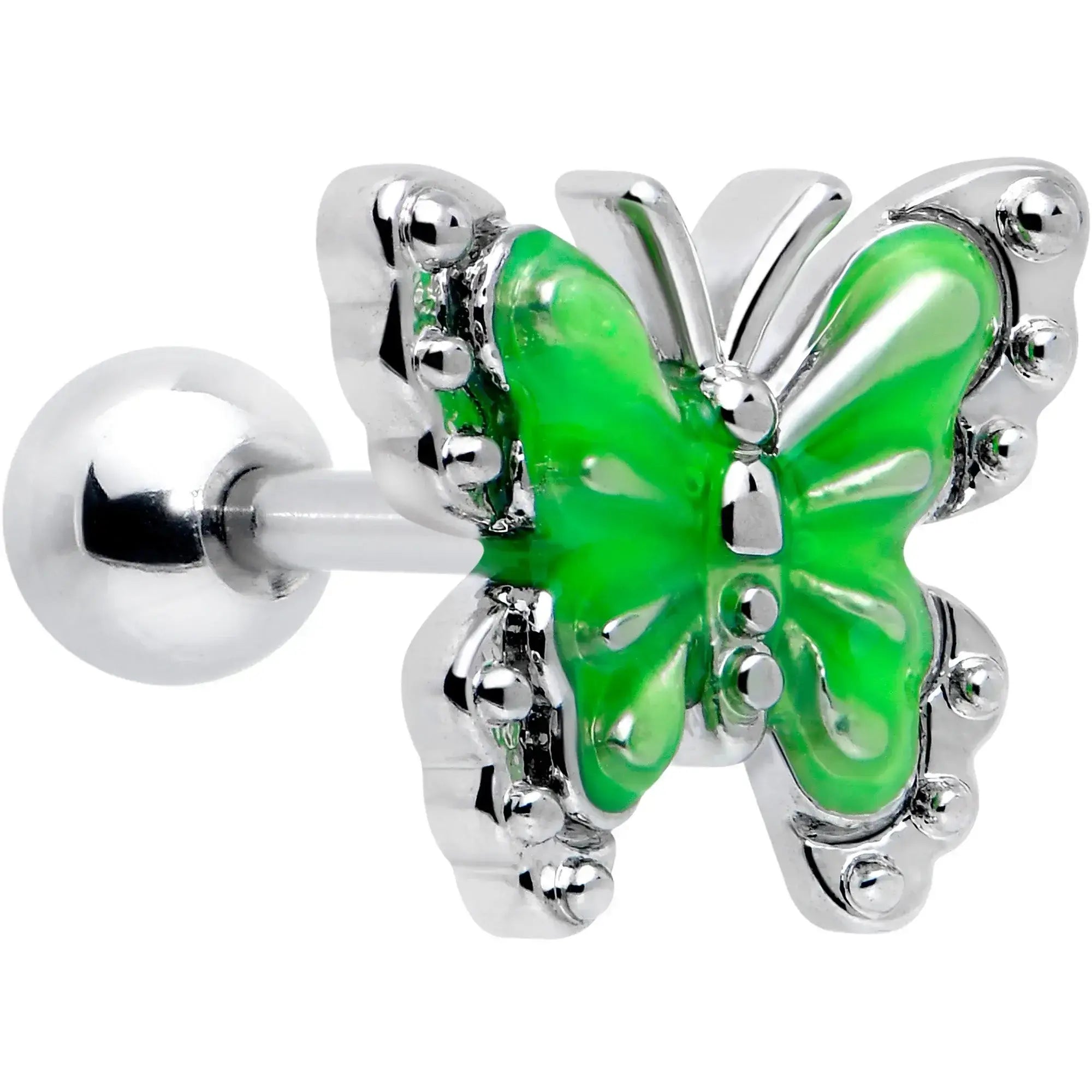 16G 1/4 Butterfly Green Splash Cartilage Tragus Earring - BodyCandy - Flyclothing LLC