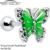 16G 1/4 Butterfly Green Splash Cartilage Tragus Earring - BodyCandy - Flyclothing LLC