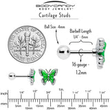 16G 1/4 Butterfly Green Splash Cartilage Tragus Earring - BodyCandy - Flyclothing LLC