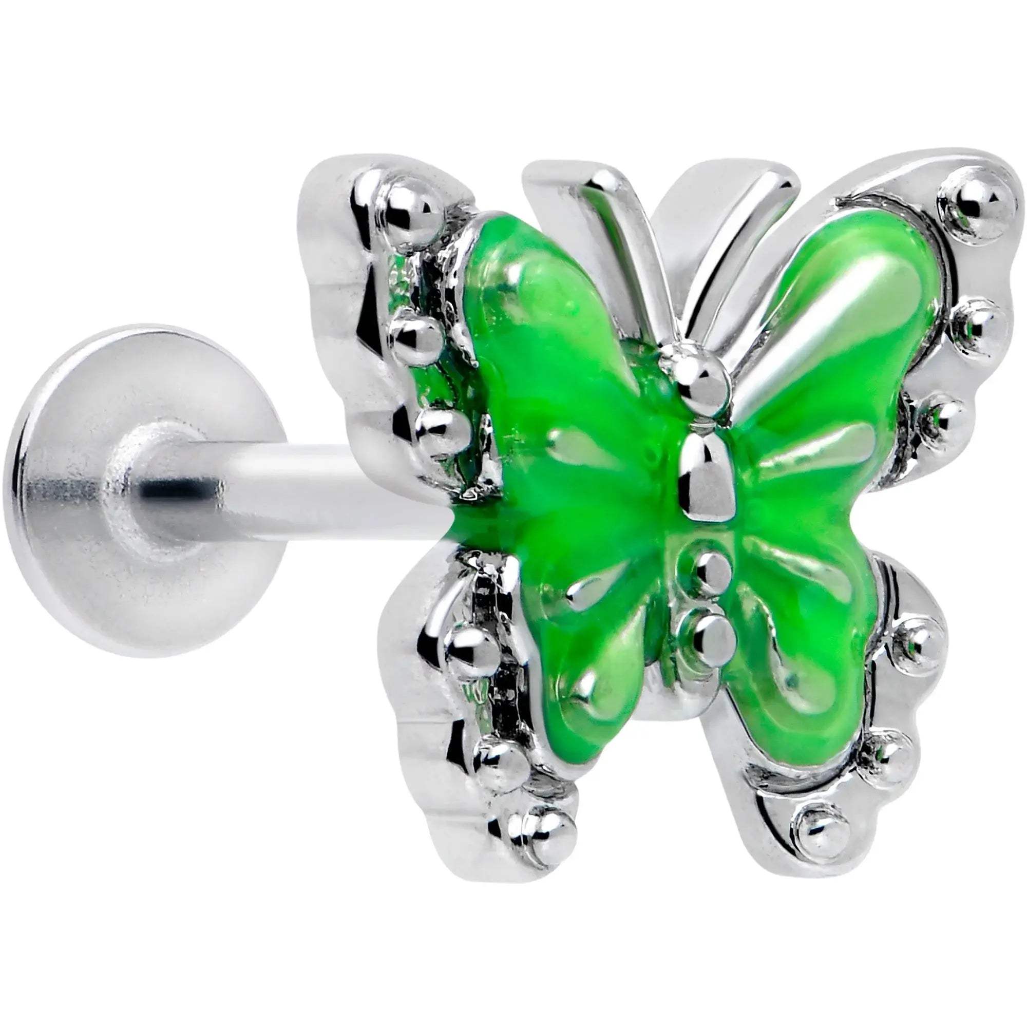 16G 5/16 Butterfly Green Splash Labret Monroe Tragus - BodyCandy - Flyclothing LLC