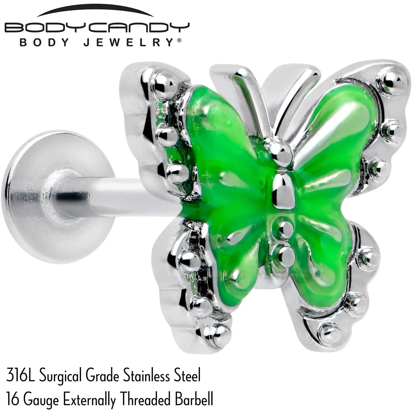16G 5/16 Butterfly Green Splash Labret Monroe Tragus - BodyCandy - Flyclothing LLC