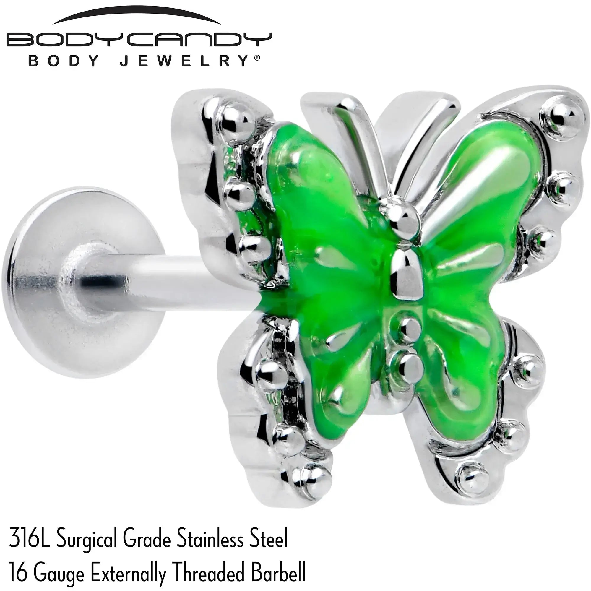 16G 5/16 Butterfly Green Splash Labret Monroe Tragus - BodyCandy - Flyclothing LLC