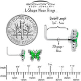 20G 7mm Butterfly Green Splash L Shape Nose Ring - BodyCandy - Flyclothing LLC