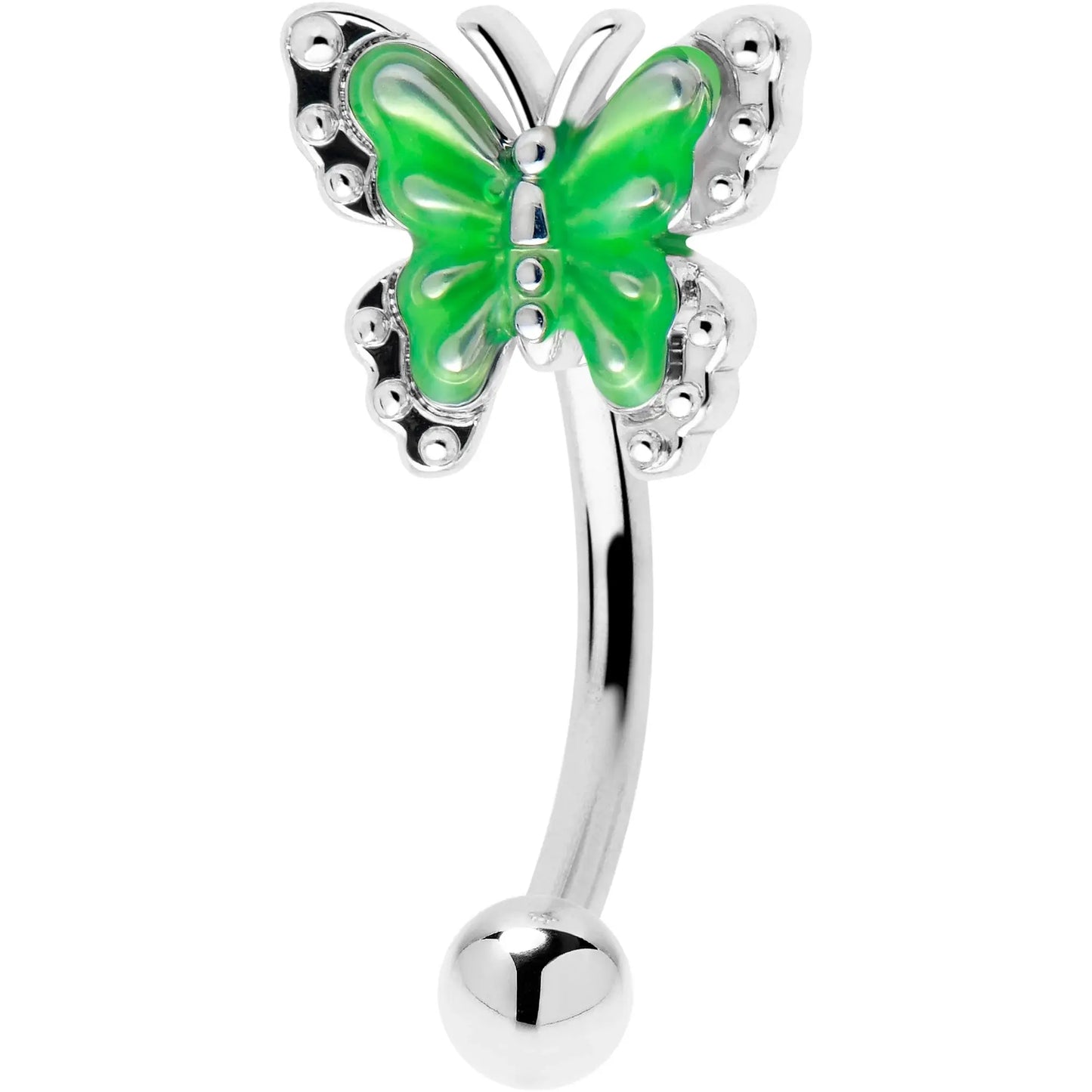 16G 5/16 Butterfly Green Splash Curved Eyebrow Ring - BodyCandy - Flyclothing LLC