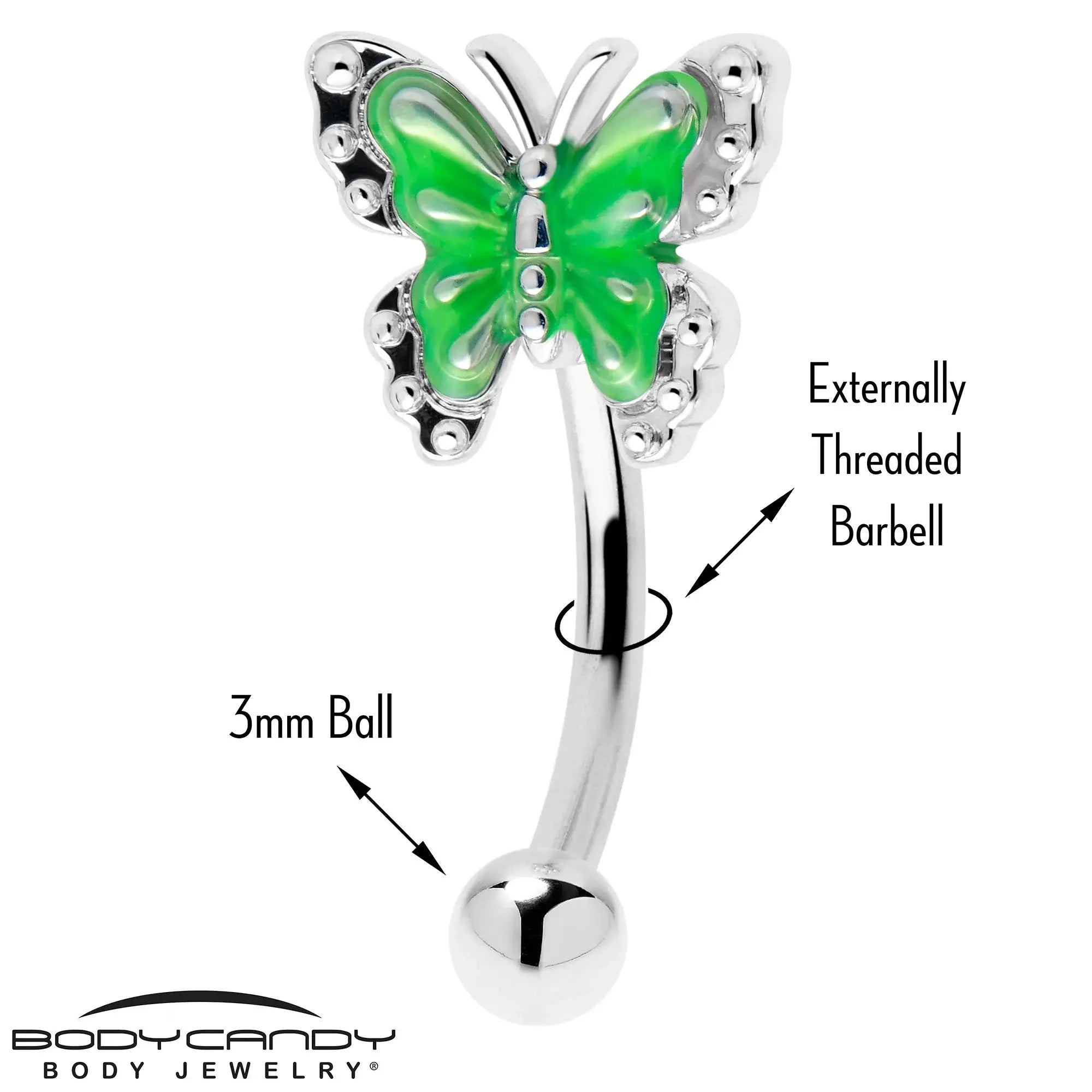 16G 5/16 Butterfly Green Splash Curved Eyebrow Ring - BodyCandy - Flyclothing LLC