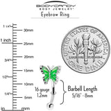 16G 5/16 Butterfly Green Splash Curved Eyebrow Ring - BodyCandy - Flyclothing LLC