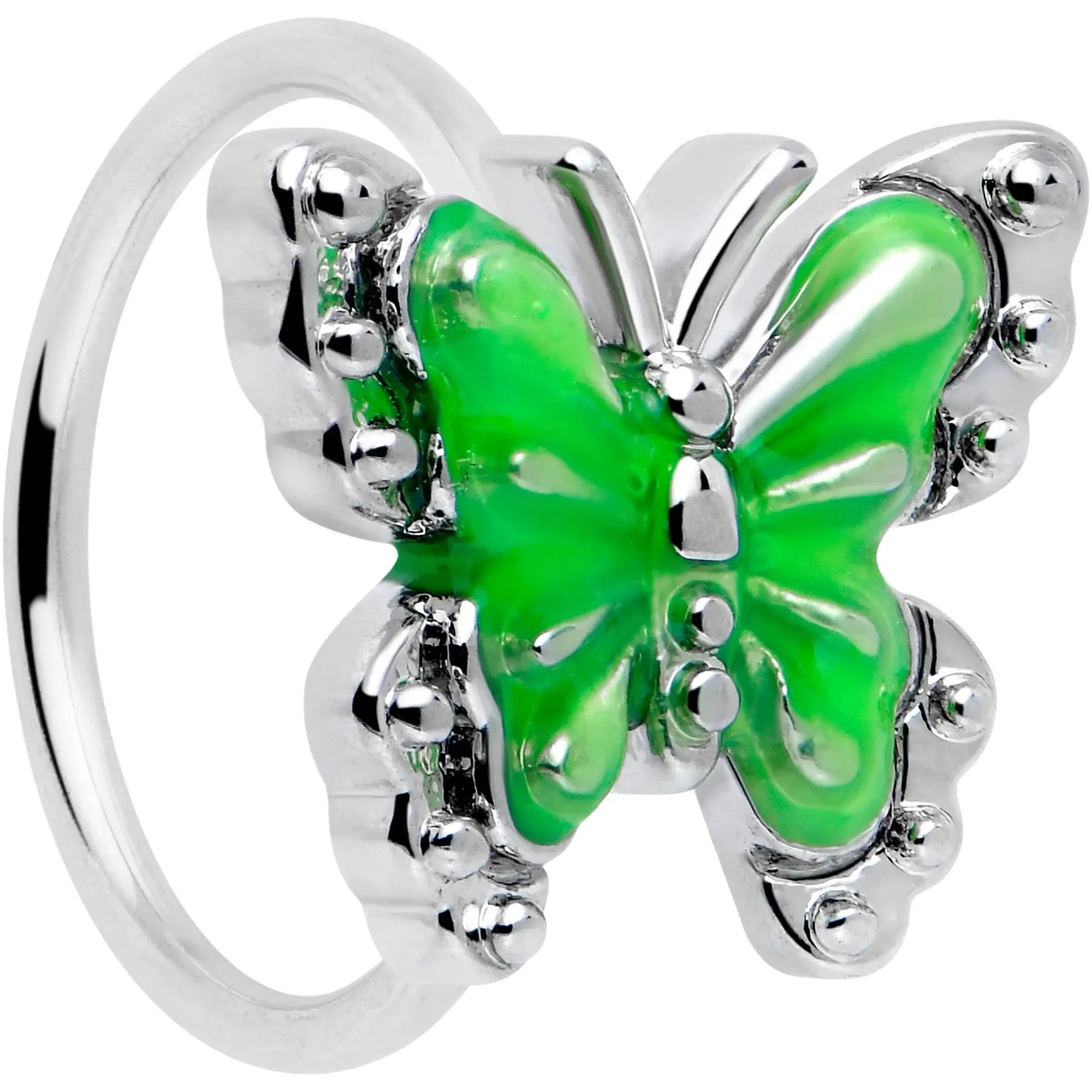 20G 5/16 Butterfly Green Splash Nose Hoop - BodyCandy - Flyclothing LLC