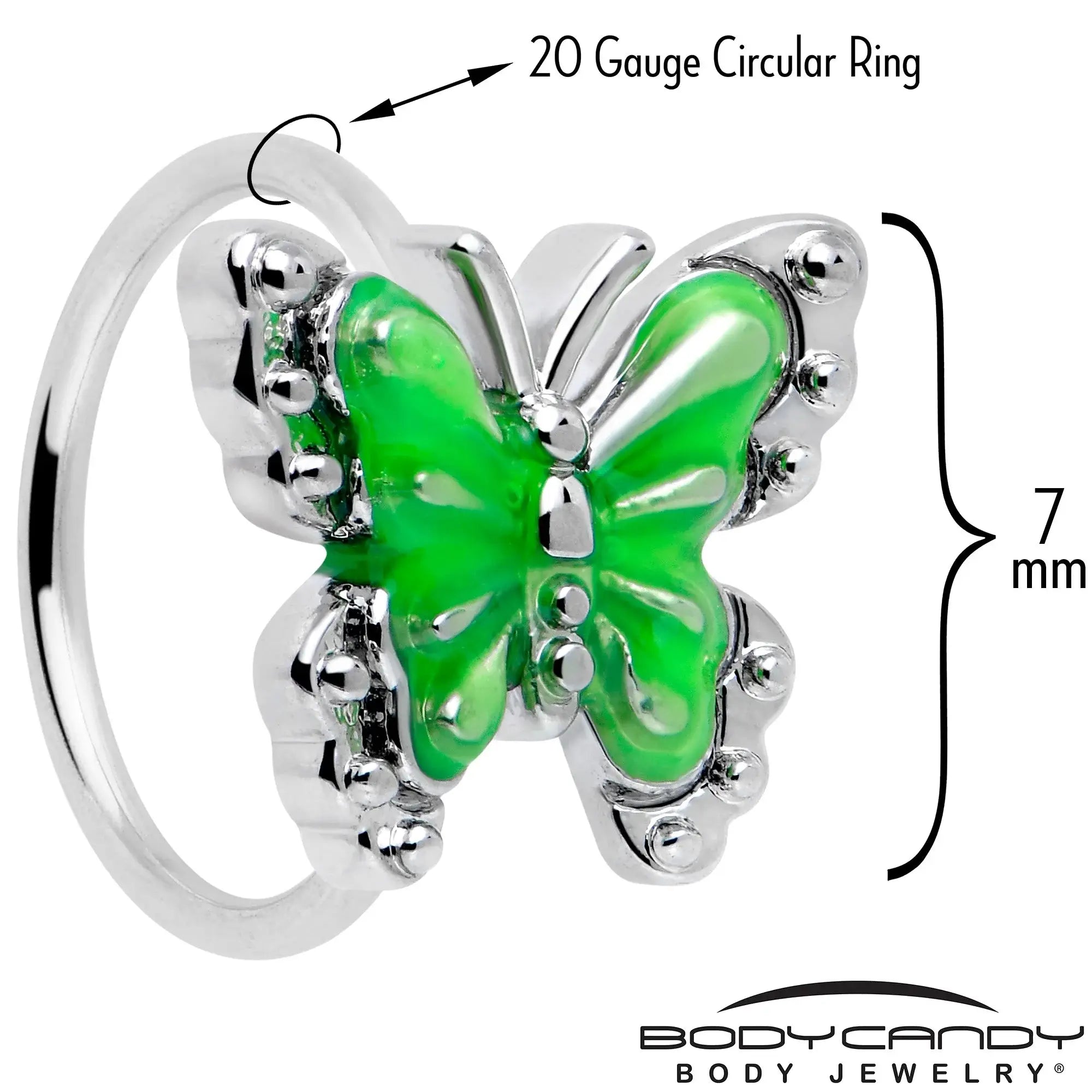 20G 5/16 Butterfly Green Splash Nose Hoop - BodyCandy - Flyclothing LLC