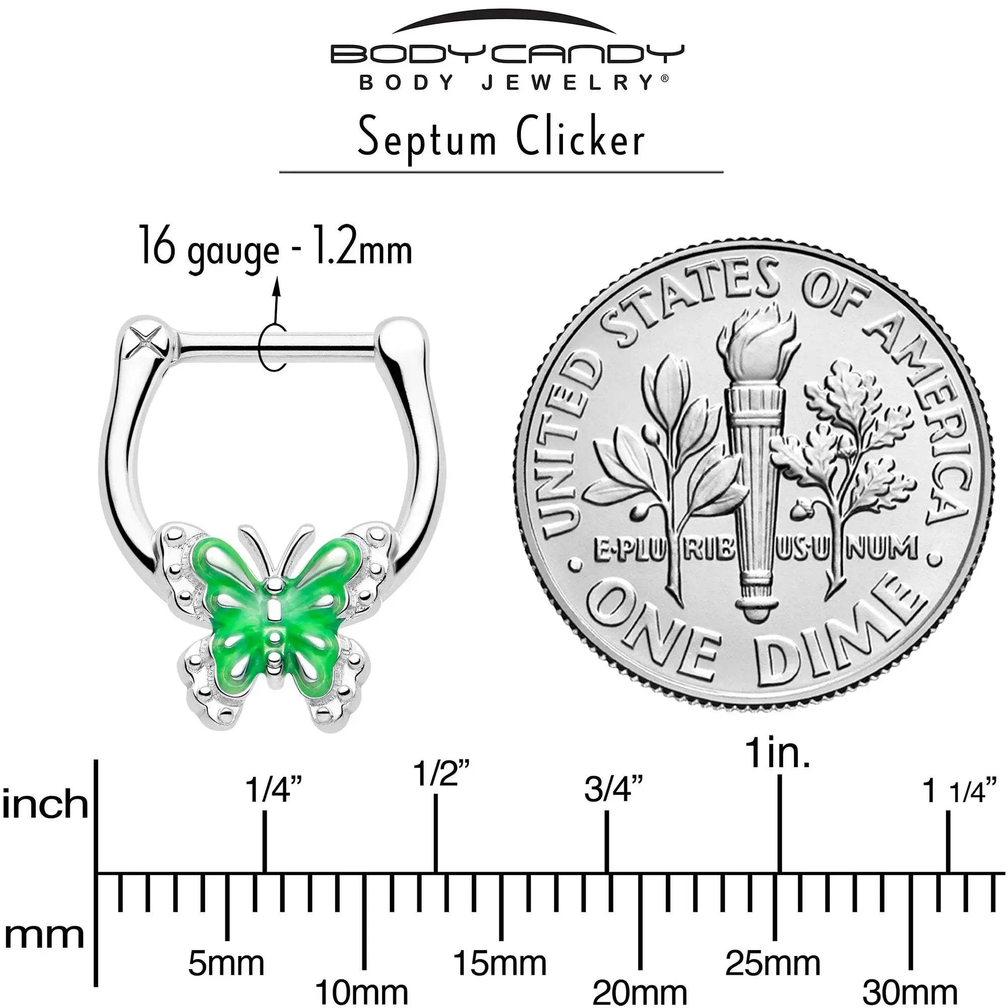 16G 5/16 Butterfly Green Splash Cartilage Clicker - BodyCandy - Flyclothing LLC