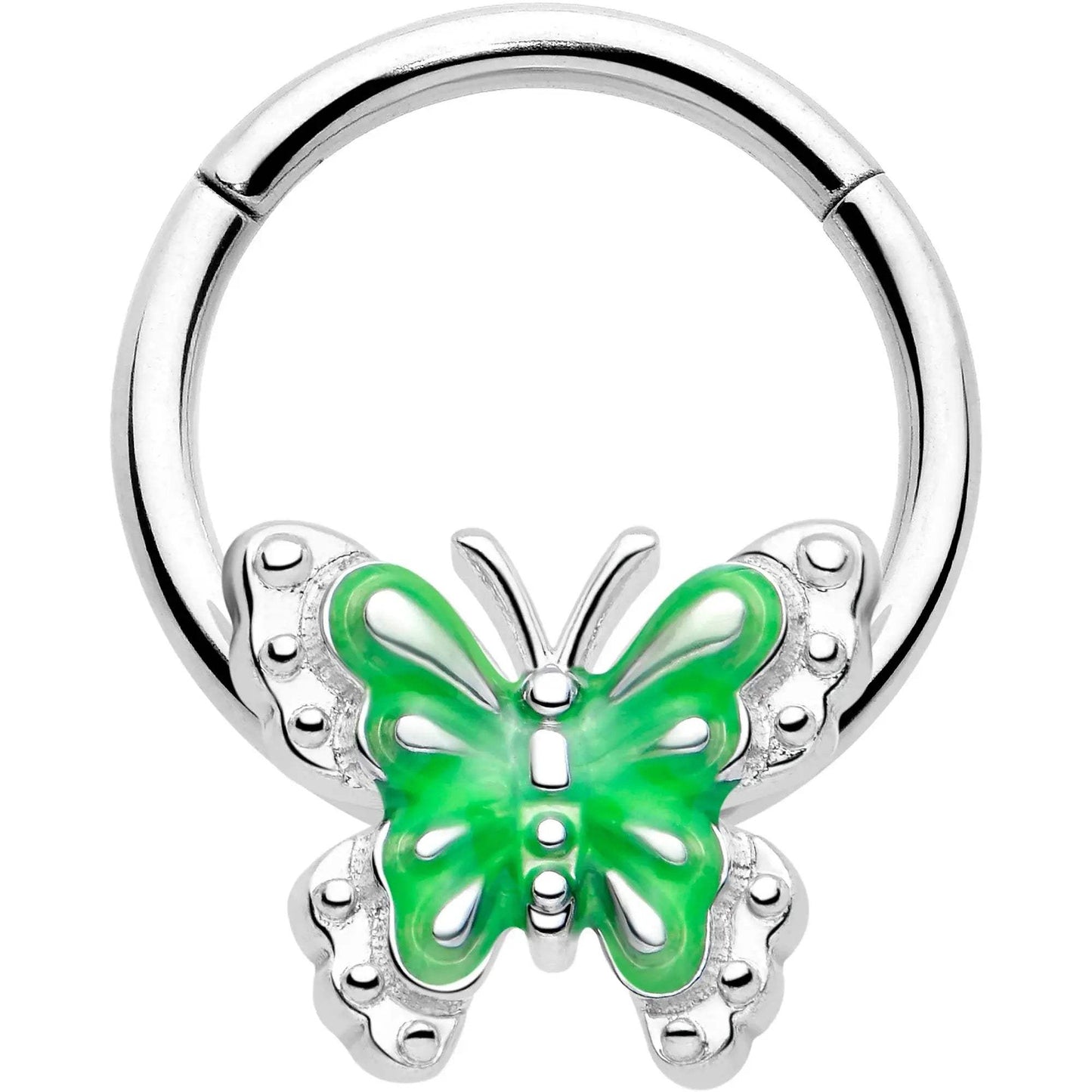16G 3/8 Butterfly Green Splash Hinged Segment Ring - BodyCandy - Flyclothing LLC