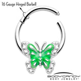 16G 3/8 Butterfly Green Splash Hinged Segment Ring - BodyCandy - Flyclothing LLC