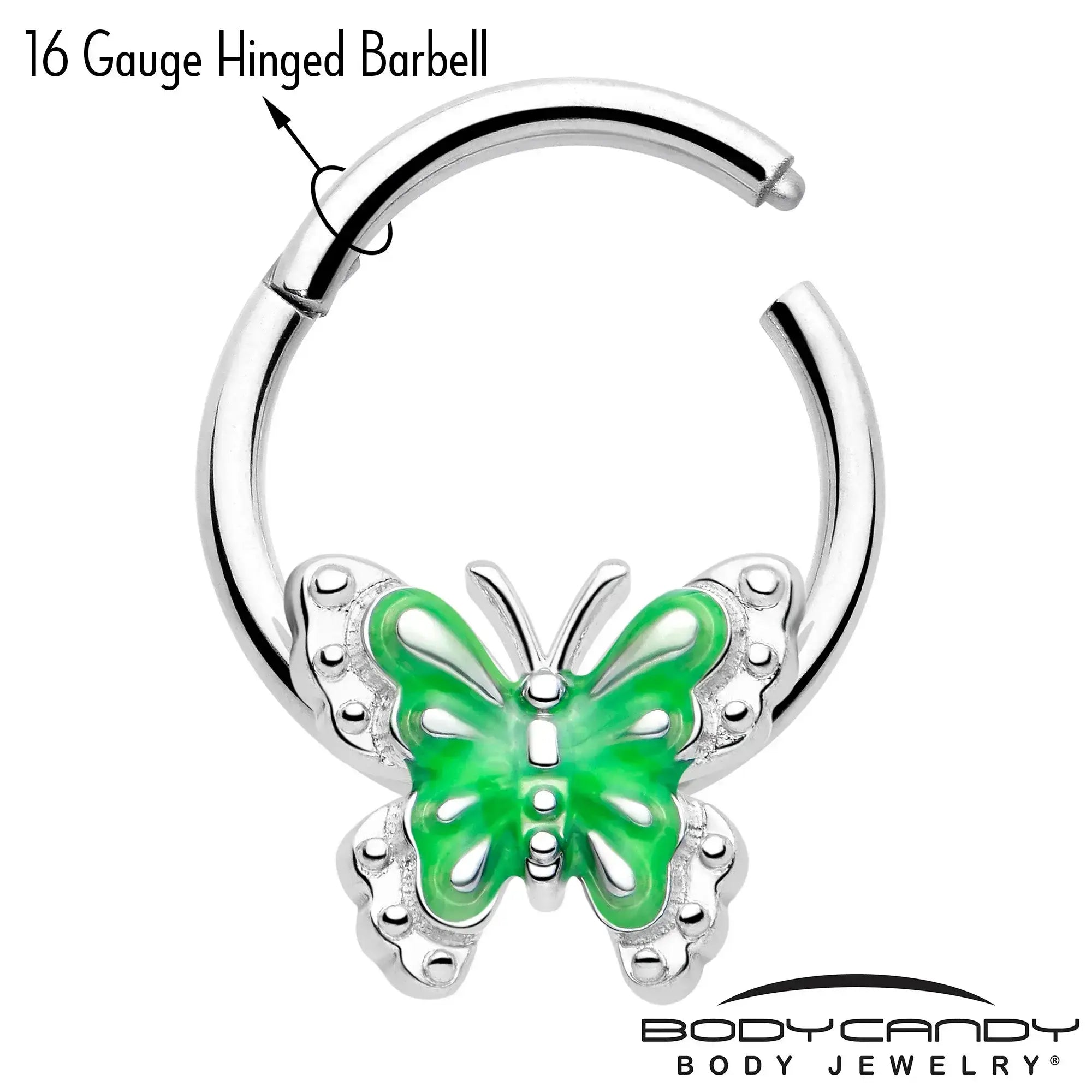 16G 3/8 Butterfly Green Splash Hinged Segment Ring - BodyCandy - Flyclothing LLC