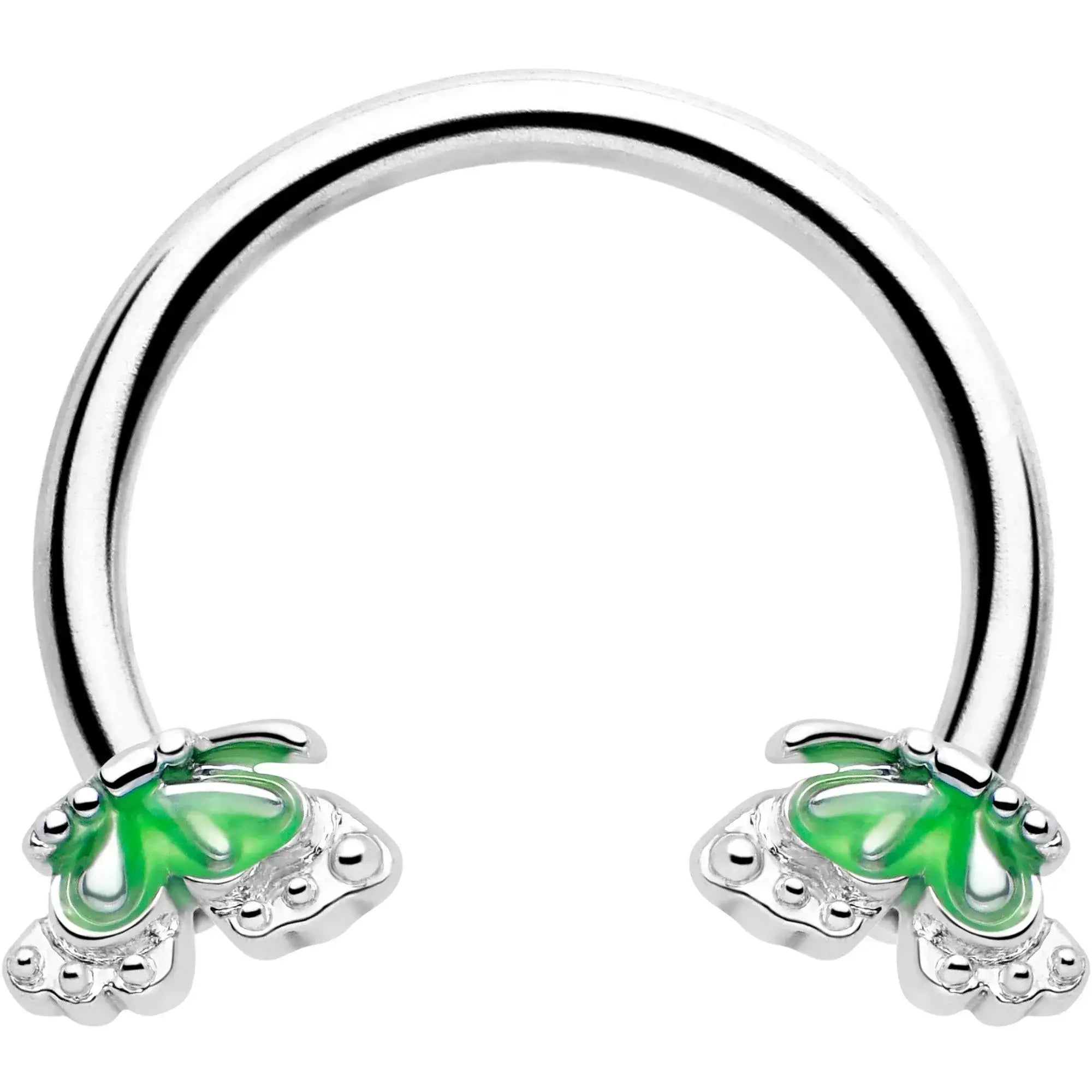 16G 3/8 Butterfly Green Splash Horseshoe Circular Barbell - BodyCandy - Flyclothing LLC
