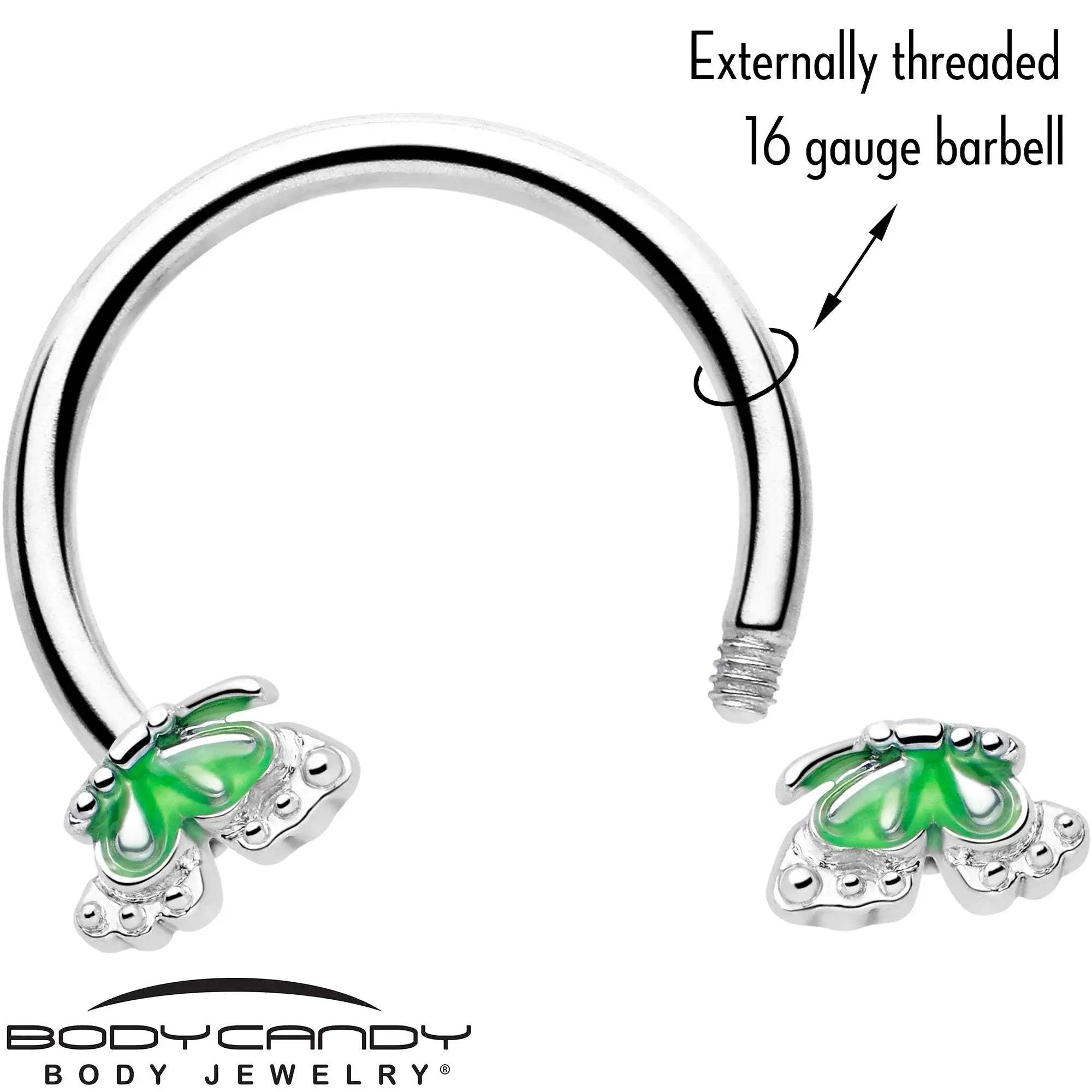 16G 3/8 Butterfly Green Splash Horseshoe Circular Barbell - BodyCandy - Flyclothing LLC
