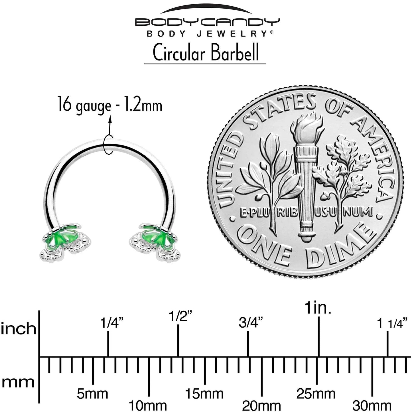 16G 3/8 Butterfly Green Splash Horseshoe Circular Barbell - BodyCandy - Flyclothing LLC