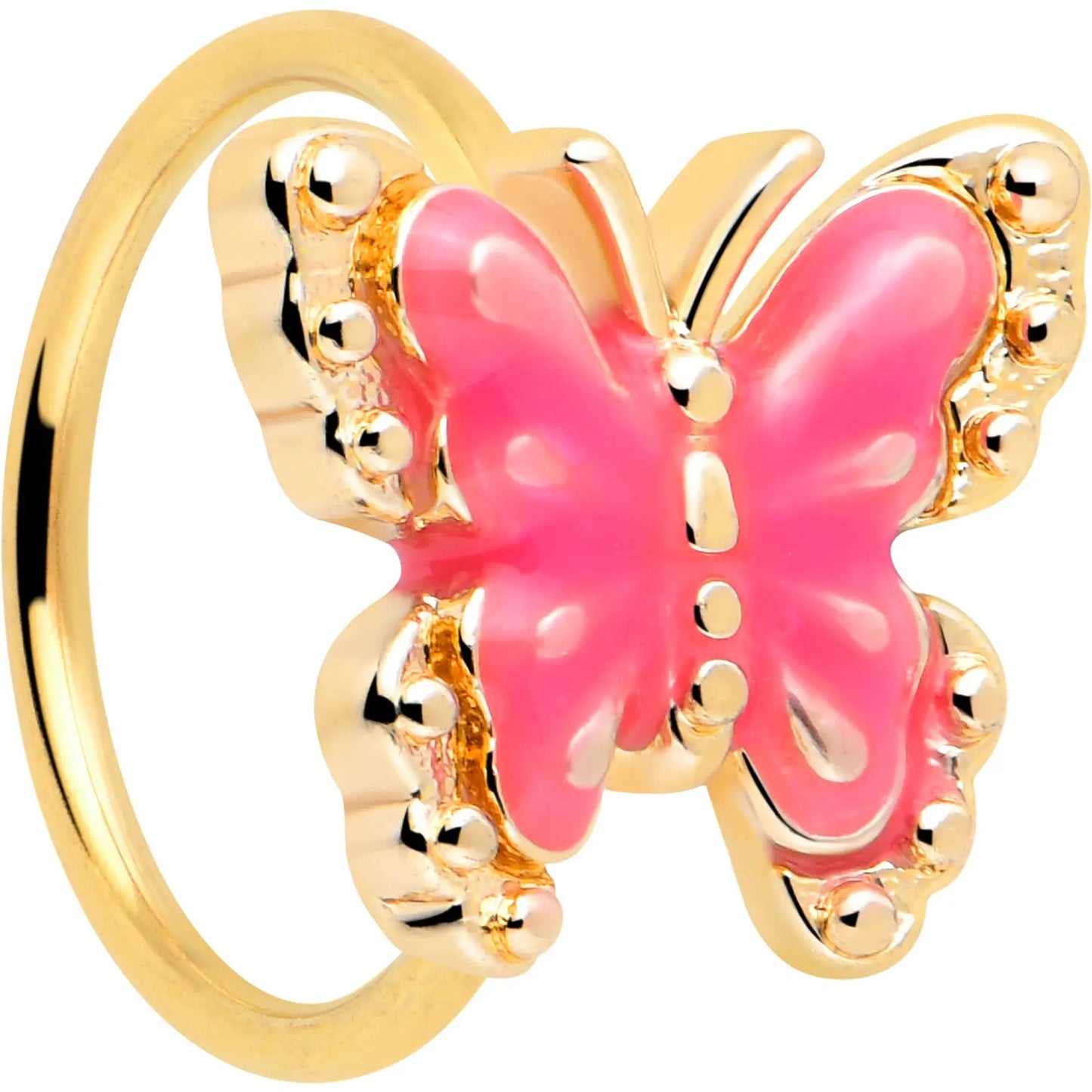 20G 5/16 Gold Tone Butterfly Pink Splash Nose Hoop - BodyCandy - Flyclothing LLC