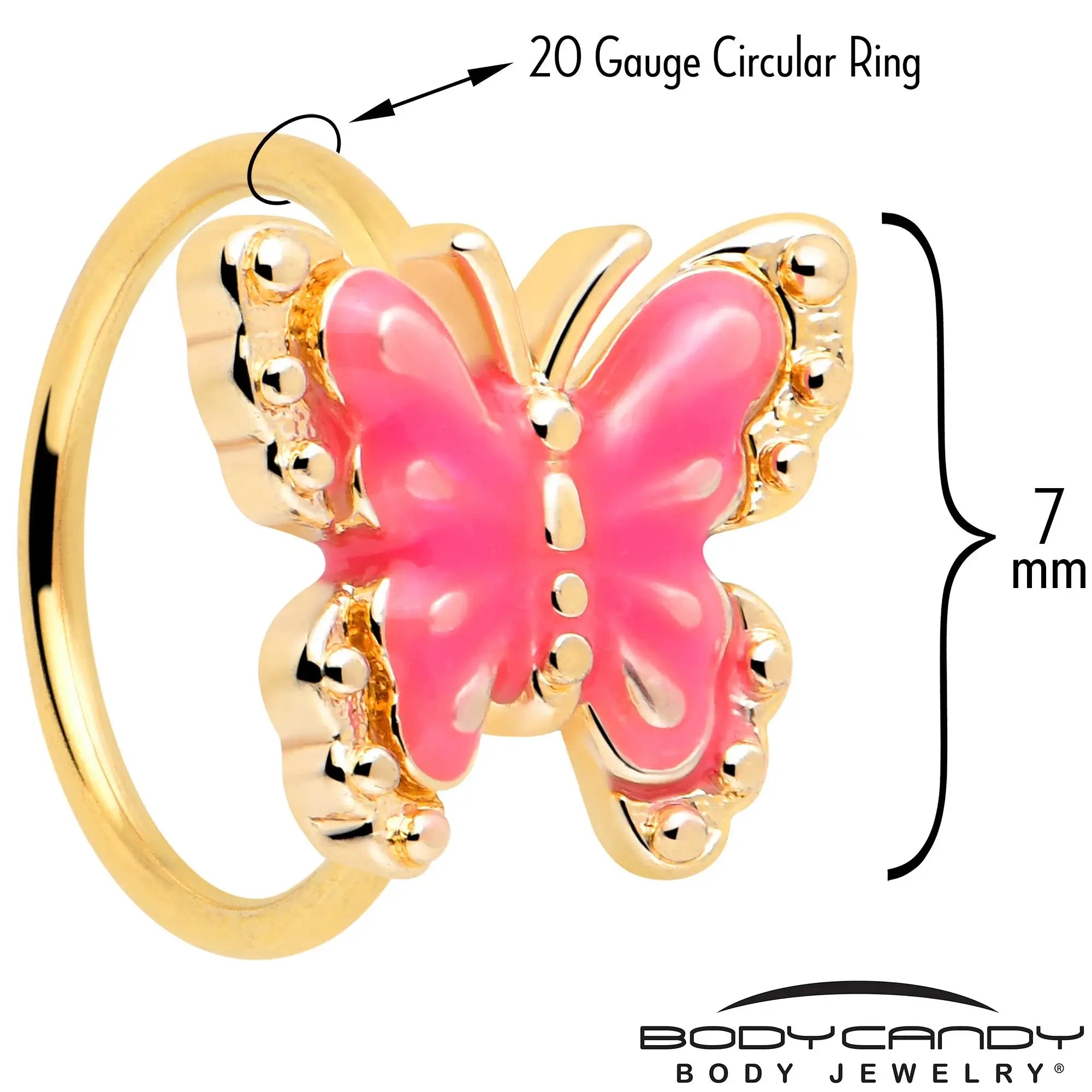 20G 5/16 Gold Tone Butterfly Pink Splash Nose Hoop - BodyCandy - Flyclothing LLC