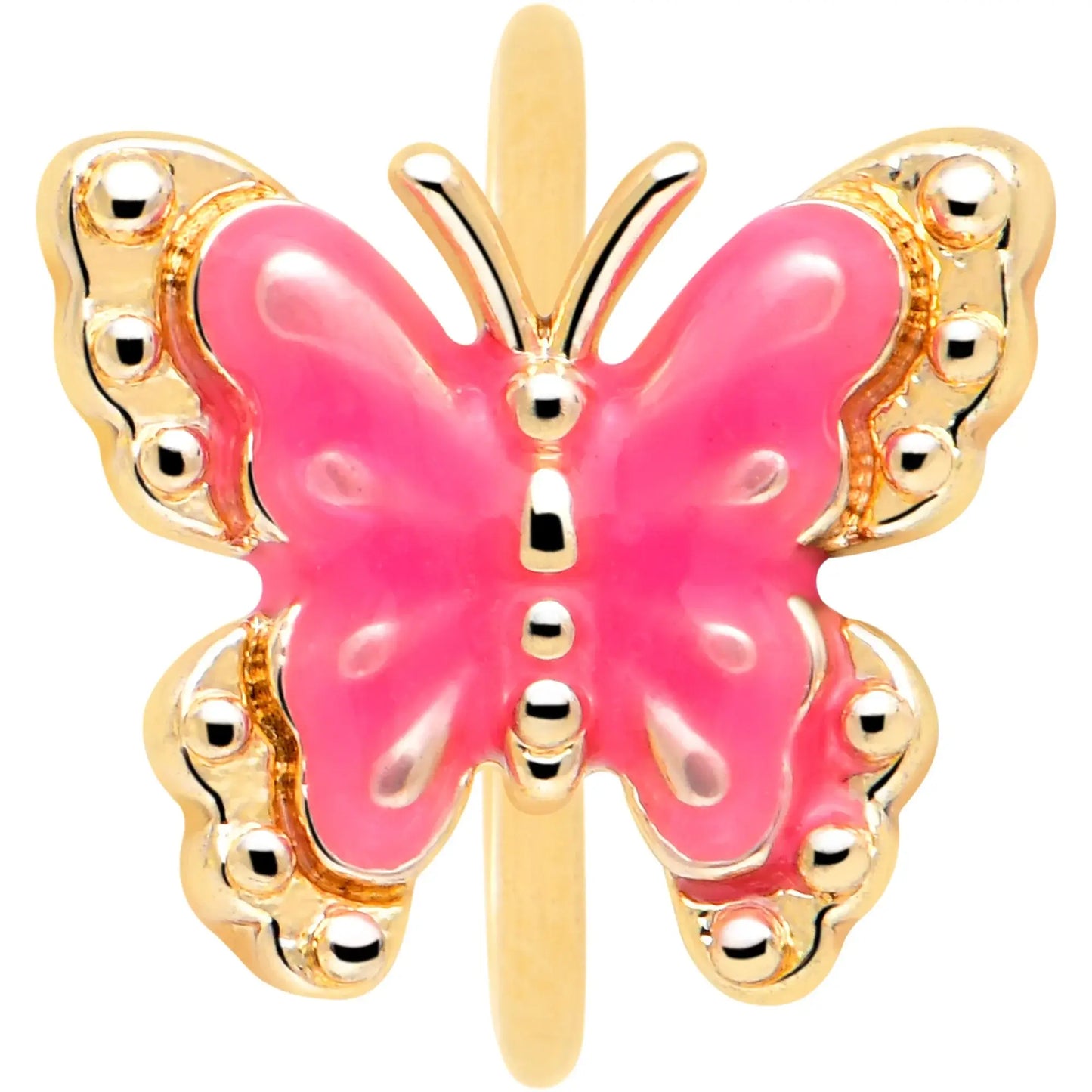 20G 5/16 Gold Tone Butterfly Pink Splash Nose Hoop - BodyCandy - Flyclothing LLC