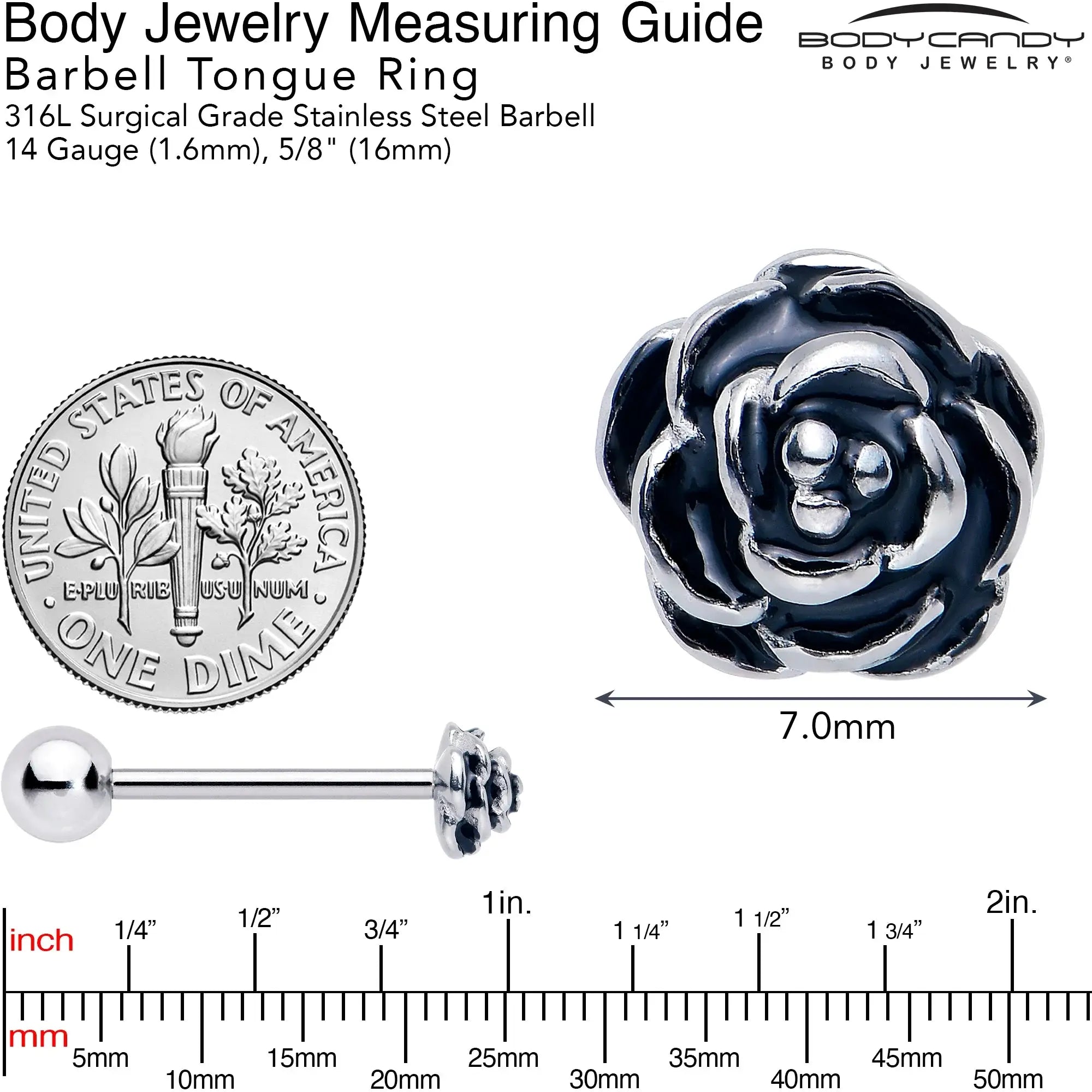 Retro Flower Rose Barbell Tongue Ring - BodyCandy - Flyclothing LLC