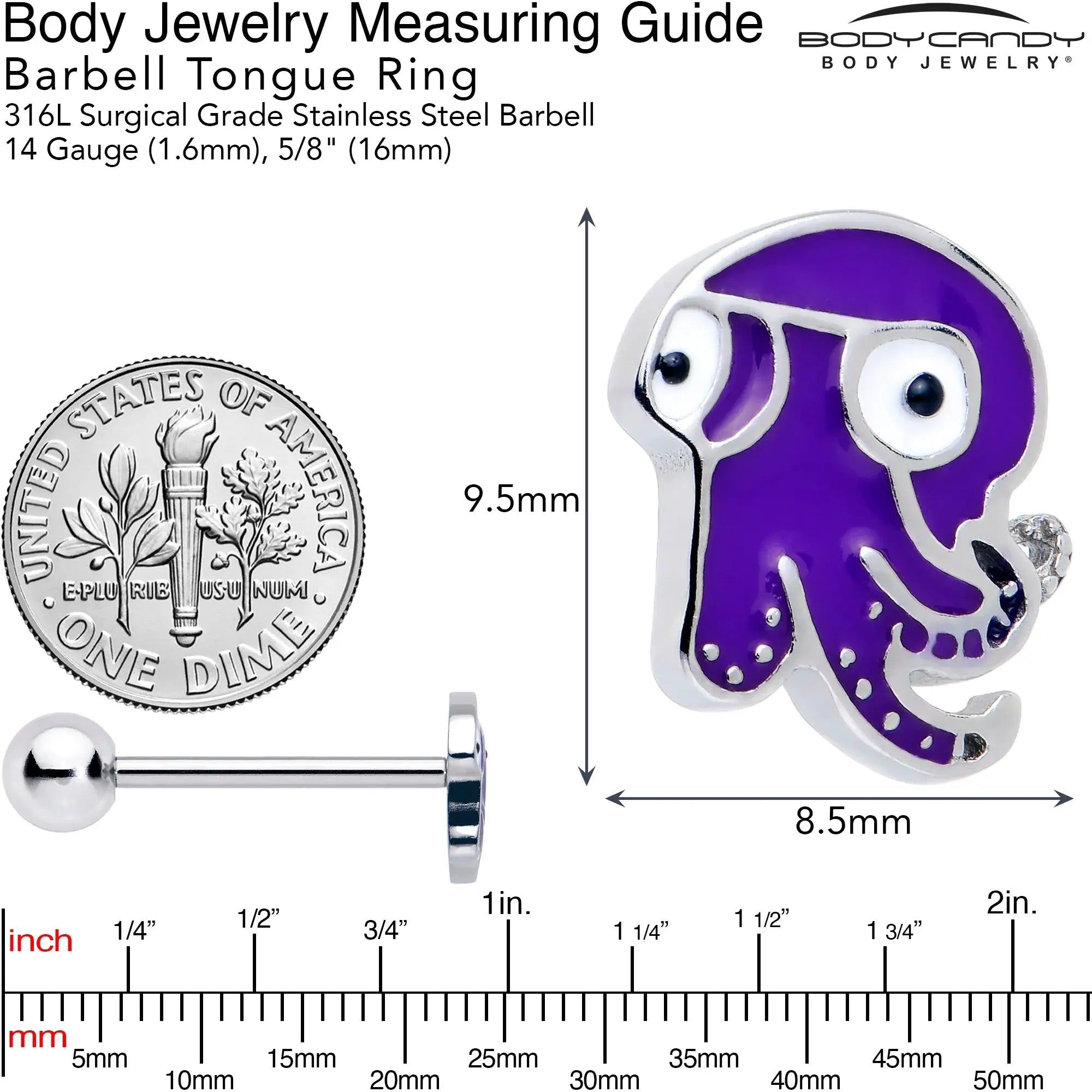 Purple Octopus Barbell Tongue Ring - BodyCandy - Flyclothing LLC