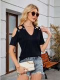 Textured V-Neck Cold Shoulder Top - Trendsi - Flyclothing LLC