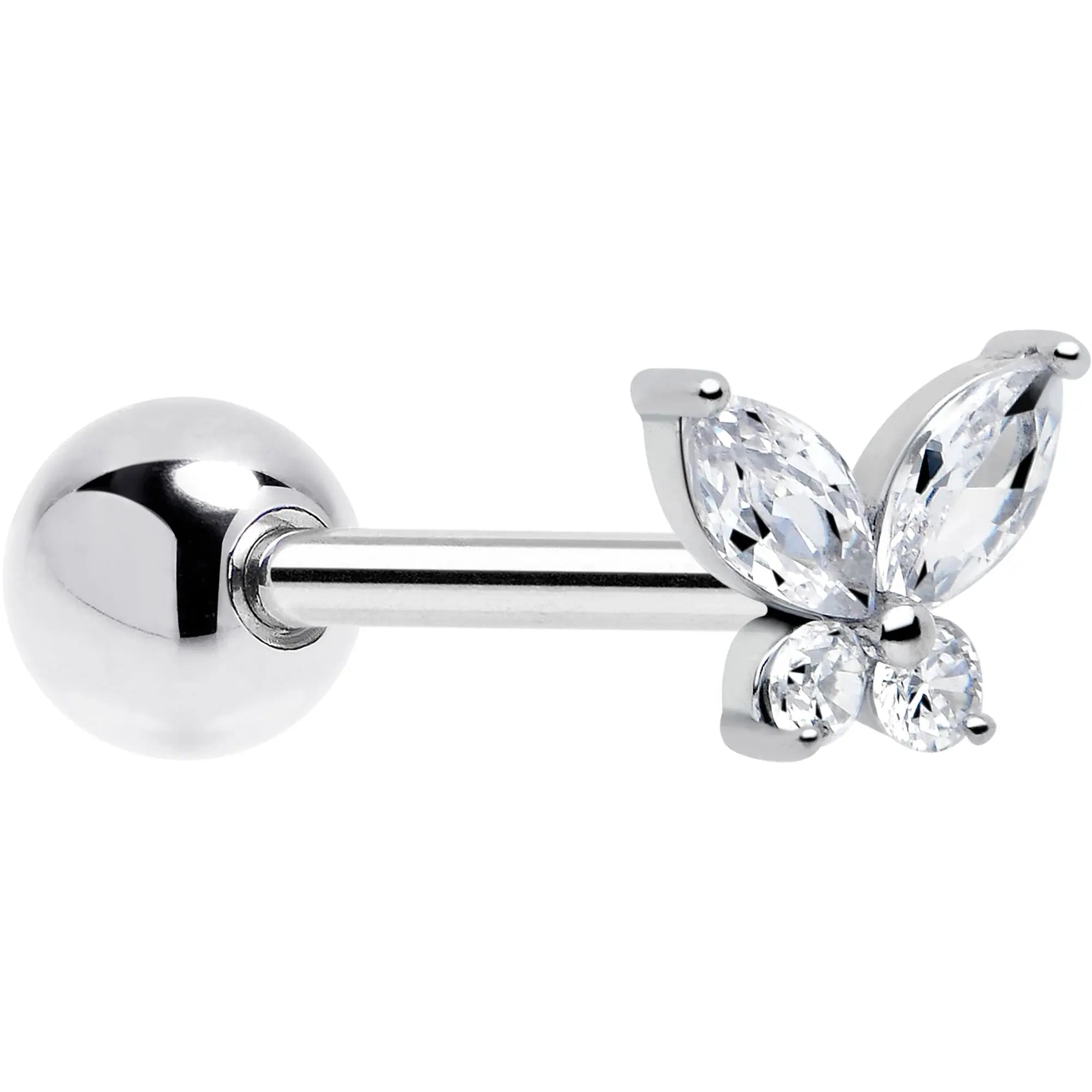 Clear CZ Gem Open Wing Butterfly Barbell Tongue Ring - BodyCandy - Flyclothing LLC